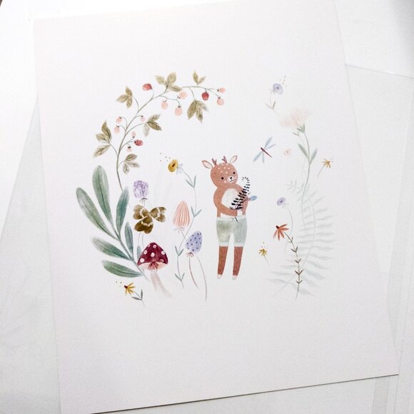 NEW Cuddle + Kind Cute Nursery Art Prints Deer Bear Flowers Mushrooms Baby Decor - Picture 2 of 2